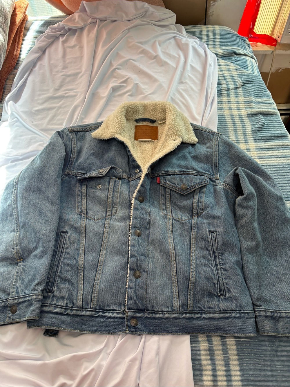 Levi's Light Blue Denim Sherpa Jacket with Cream Collar